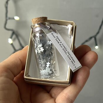 Miniature Bottle Of Silver Snowflakes Christmas Keepsake, 3 of 10