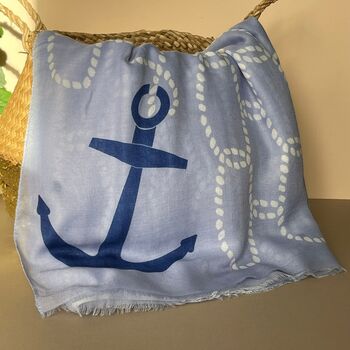 Rope And Anchor Print Scarf In Pale Blue, 2 of 4