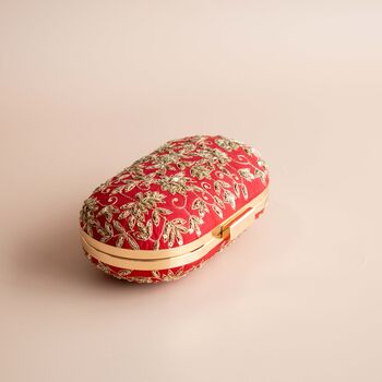 Ishaani Oval Clutch, Red Silk, 4 of 4