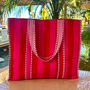Tote Bag Quilted Cotton Print Pink Stripe Beach Bag, thumbnail 4 of 6