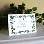 Botanical Goodwill Wreath Christmas Card. On White, thumbnail 1 of 2