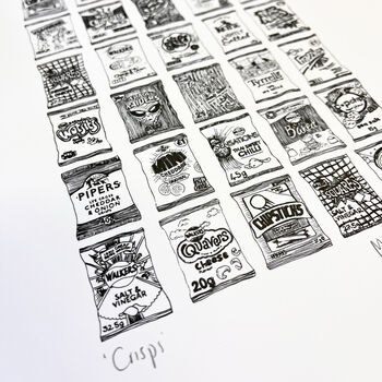 Crisps Illustrated Black And White Print, 4 of 10
