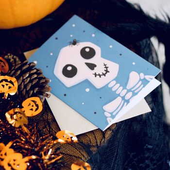 Blue Happy Skeleton Halloween Greetings Card, 2 of 5