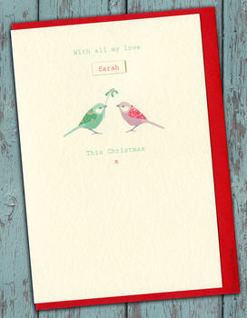 Personalised Christmas Card: Birds Under Mistletoe, 2 of 5
