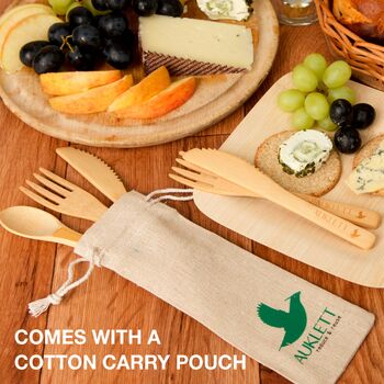 Bamboo Cutlery Set With Bamboo Plates And Pouches, 6 of 12