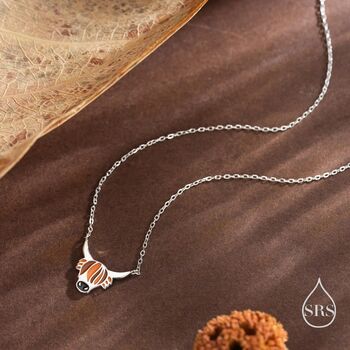 Sterling Silver Enamel Highland Cow Head Pendant Necklace, 2 of 12