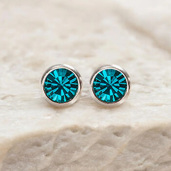 Sterling Silver December Blue Topaz Birthstone Stud Earrings, 4 of 9