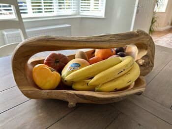 Huge Heavy 50–60cm Teak Wood Trug Bowl 5kg Fruit And Flower Holder, 6 of 12