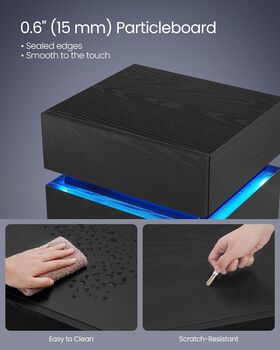 Modern Bedside Table With LED Lights And Three Drawers, 8 of 10