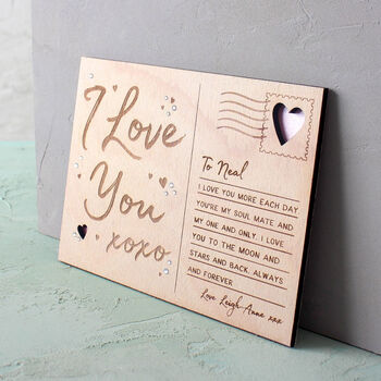 Engraved Wooden 'I Love You' Postcard, 2 of 2