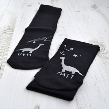 Stargazing Dinosaurs Personalised Socks, 2 of 3