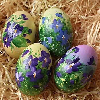 Hand Painted Easter Egg Decoration Violets In Meadow, 2 of 4