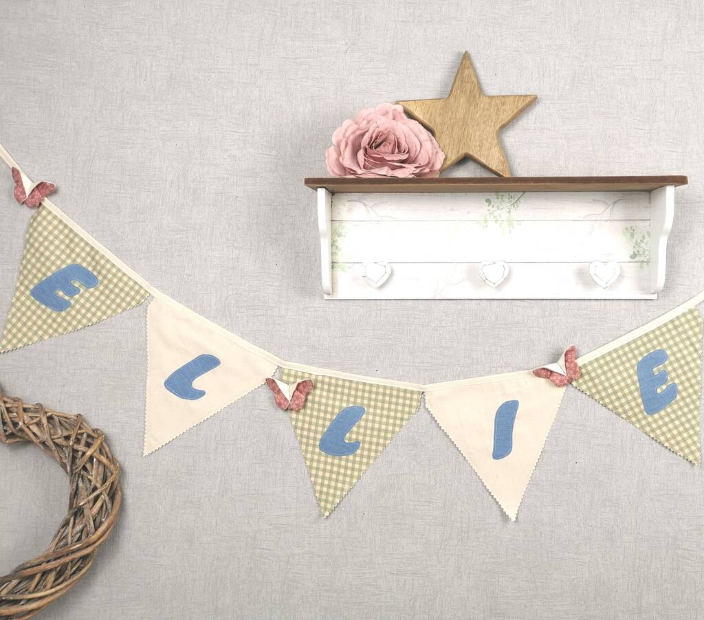 Bunting Vintage Style, Gingham Green Creams Blue, 1 of 8
