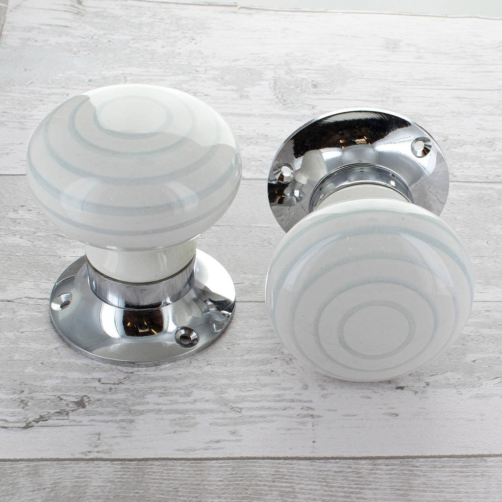 grey striped on white mortice door knobs set by g decor