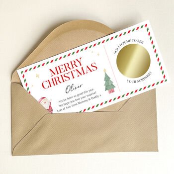 Personalised Christmas Scratch To Reveal Gift Voucher: Santa And Christmas Tree, 8 of 8
