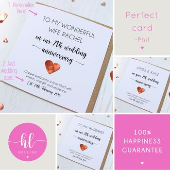 Personalised 7th Wedding Anniversary Card For Husband Or Wife, 2 of 9