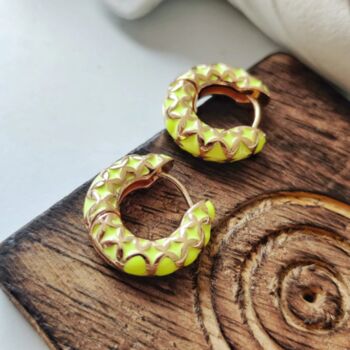 Geometrical Enamel Huggie Multicolour Hoop Earrings, 2 of 10