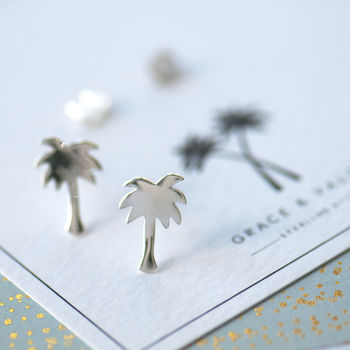 Palm Tree Sterling Silver Stud Earrings, 3 of 10