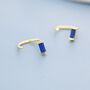 Sterling Silver Sapphire Blue Baguette Cut Cz Huggie Hoop Earrings, thumbnail 2 of 9