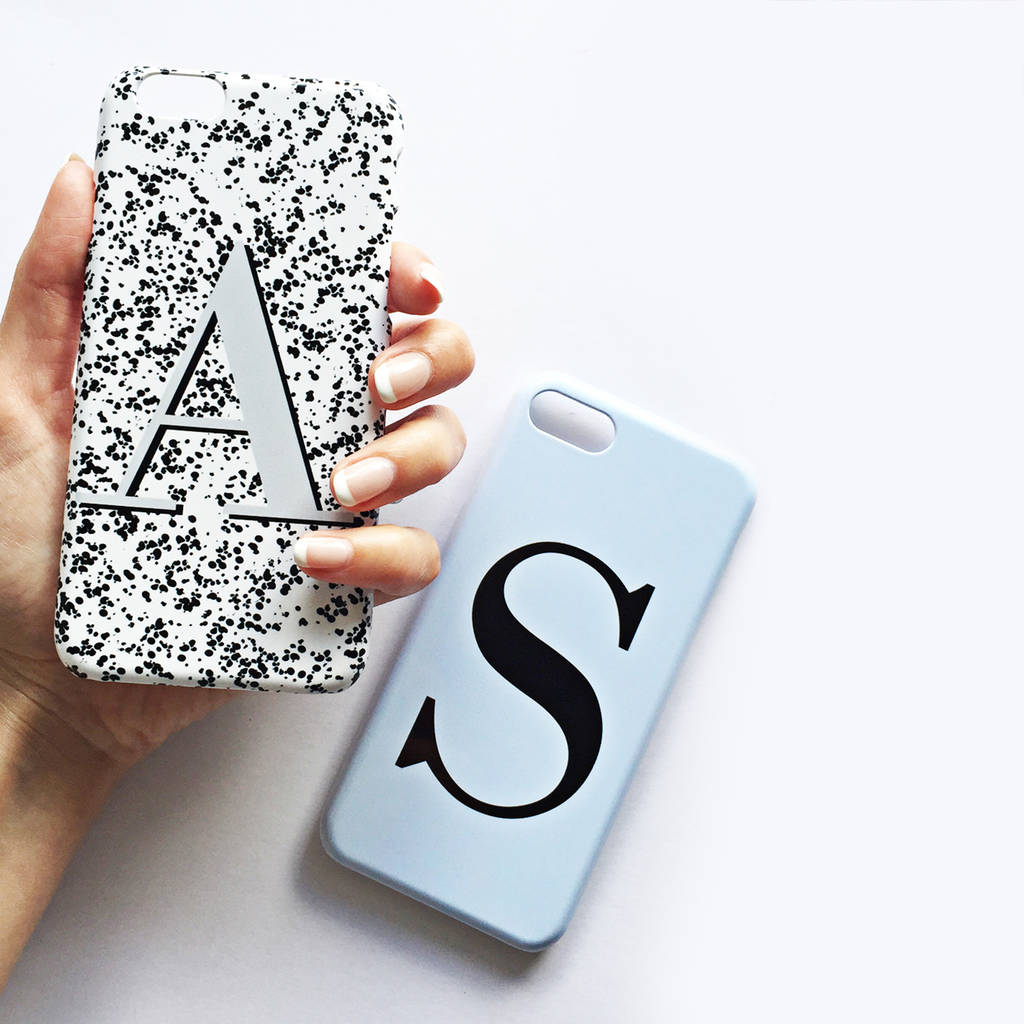 black and white alphabet speckle monogram phone case by rianna phillips