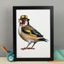Goldfinch In A Gold Bowler Unframed Print, thumbnail 1 of 4
