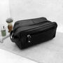 Men's Black Leather Weekend Travel Wash Bag, thumbnail 1 of 2