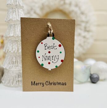 Personalised Nanny Christmas Card Bauble Decoration, 2 of 6