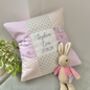 Personalised Pink And Grey Bunny Name Cushion, thumbnail 1 of 8