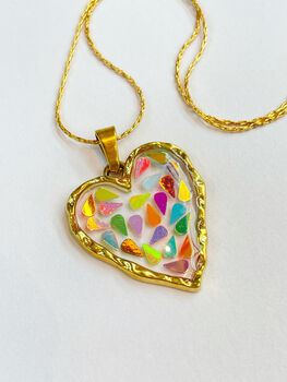 Disco Heart Necklace With Gold Sparkles, 3 of 8
