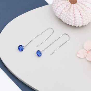 Sapphire Blue Cz Dot Threader Earrings, 5 of 11
