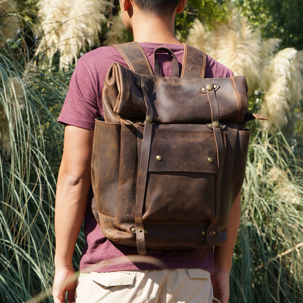 Fold Top Hiker Leather Rucksack By EAZO | notonthehighstreet.com