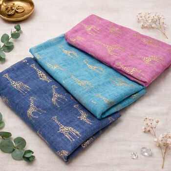 Mother And Daughter Metallic Giraffe Print Scarf, 2 of 6