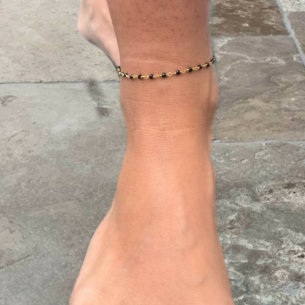 Gold Or Silver Black Spinel Ankle Bracelet By Amulette
