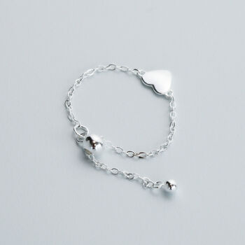 Sterling Silver Heart Charm Adjustable Chain Ring, 2 of 5