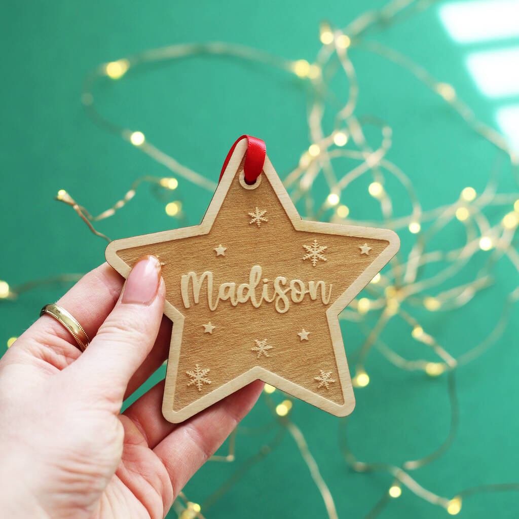 Personalised Wooden Star Christmas Tree Decoration By Lily And Wonder