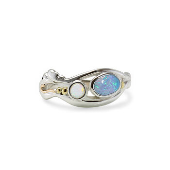 Duo Sterling Silver Opal Ring With 14 Kt Gold Details, 4 of 4