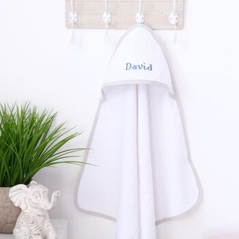 Personalised Baby Hooded Towel With Mink Trim, 7 of 8