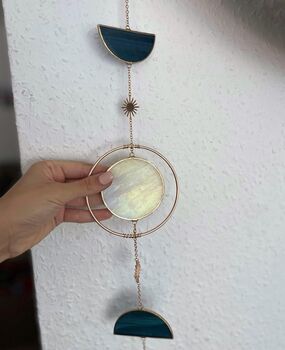 Glass Moon Phases Wall Hanging With Brass Details, 8 of 9