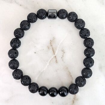 Men's Black Tourmaline And Lava Bead October Birthstone Bracelet, 6 of 10