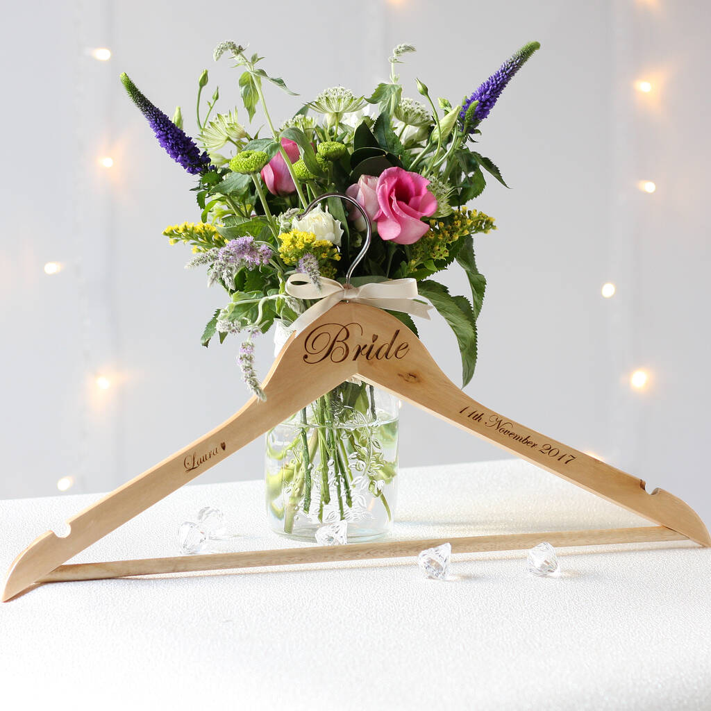 Personalised Bride And Groom Wooden Wedding Hanger, 1 of 5