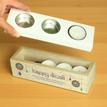 Personalised Diwali Triple Tealight Box Tealight Holder, 5 of 6
