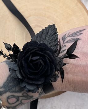 Black Gothic Flower Wrist Corsage, 2 of 5