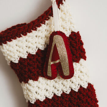 Personalised Red Stripe Hand Crocheted Stocking, 2 of 9