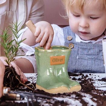 Personalised Green Welly Boots Planter, 3 of 9