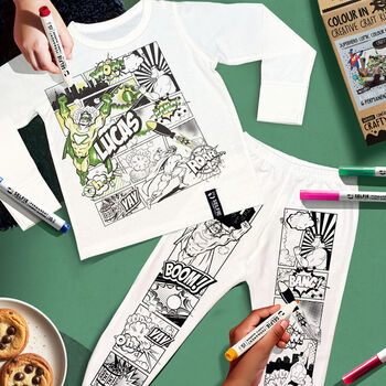 Superhero Comic Colour In Pyjamas With Pens, 2 of 9