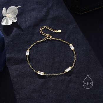 Baguette Cz Satellite Bracelet In Sterling Silver, 4 of 12