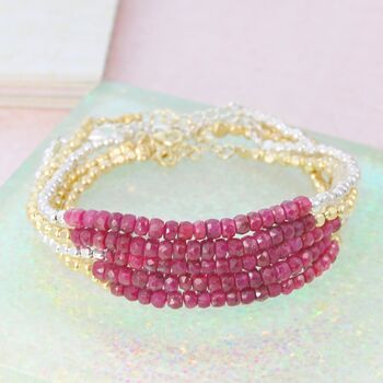 Ruby July Birthstone Silver And Gold Friendship Bracelets, 3 of 5