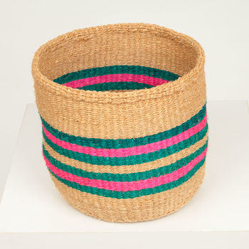 Turquoise And Pink Stripe Storage Baskets, 5 of 6