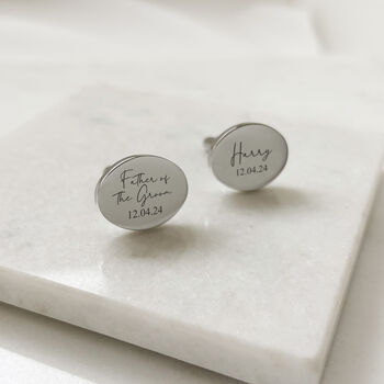 Stainless Steel Personalised Oval Wedding Cufflinks, 5 of 6