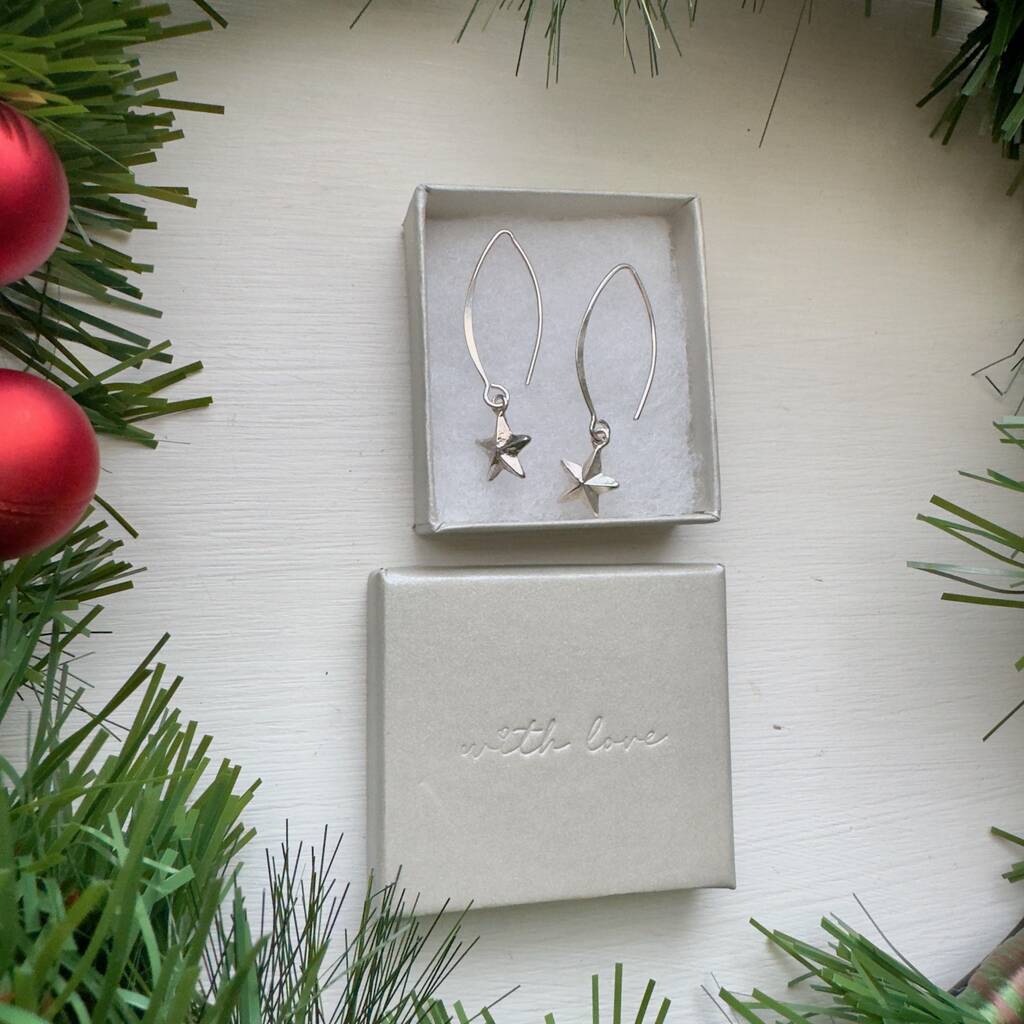 Star Earrings On Long Hooks Sterling Silver, 1 of 5